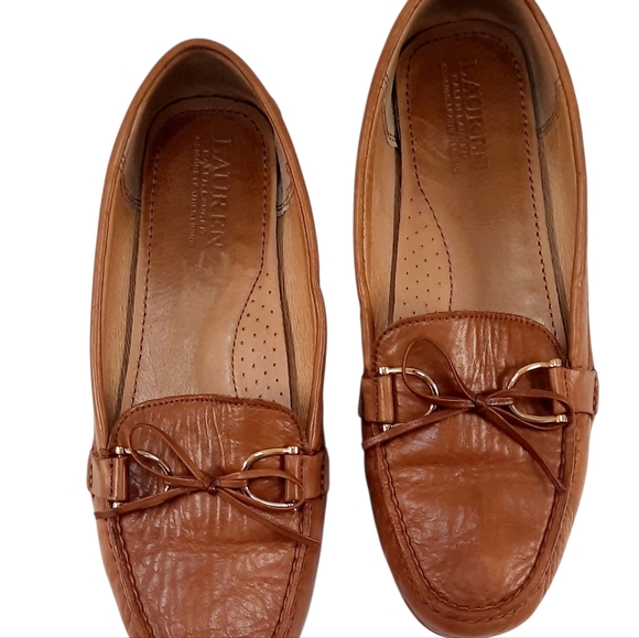 LAUREN Ralph Lauren Briley Moccasin Loafers In Deep Saddle Tan Leather. Size 10B - Picture 3 of 5